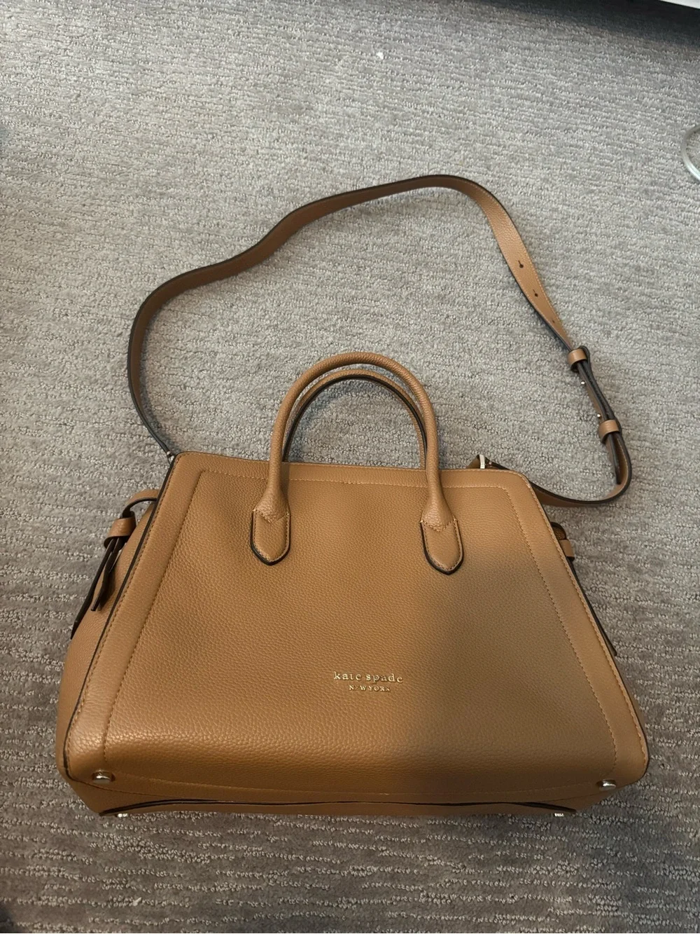 kate spade tan leather satchel with top handles